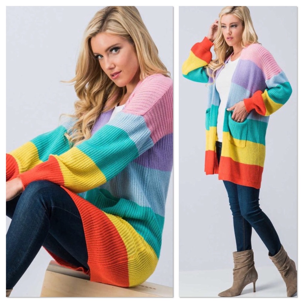Rainbow Multi Striped Cardigan View 4